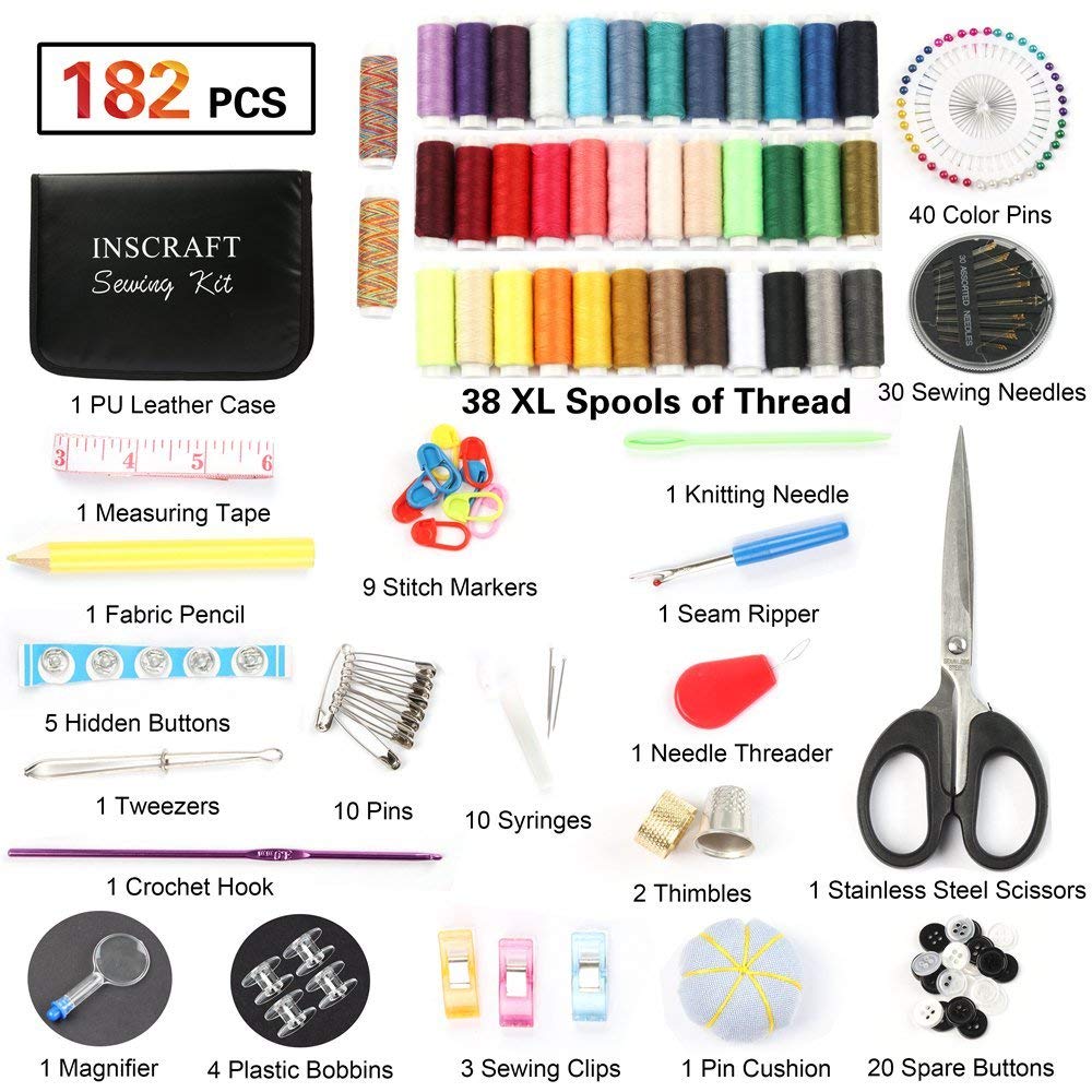 Sewing Kit, 182 Premium Sewing Supplies, 38 XL Thread Spools, Suitable for  Traveller, Adults, Kids, Beginner, Emergency, DIY and Home By Inscraft in  2023