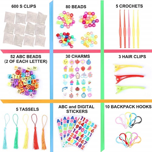 Inscraft 11880+ Loom Bands Set: Colorful Rubber Bands in 28 Colors with  Container, 600 Clips, 200 Beads, 52 ABC Beads, Premium Bracelet Making  Refill