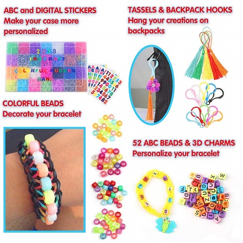 Inscraft 18,980+ Rubber Bands Refill Loom Kit, 37 Colors Loom Bands, 600 S-Clips, 252 Beads, Tassels, 10 Backpack Hooks, Crochet Hooks and ABC