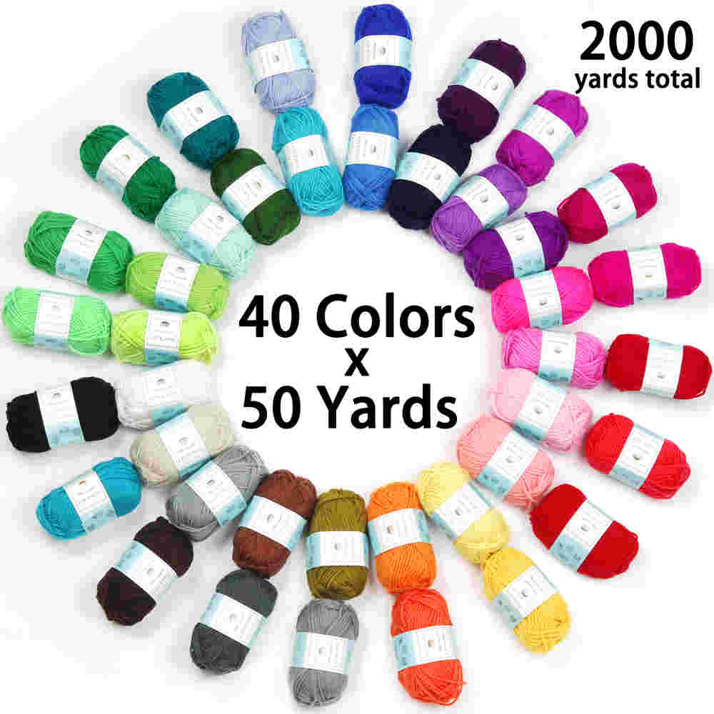 Inscraft 40 Acrylic Yarn Skeins, Total of 2000 Yards Craft Yarn with 6 E-books, 2 Crochet Hooks, 2 Weaving Needles, 4 Locking Stitch Markers for Crochet & Knitting, 100% Acrylic 