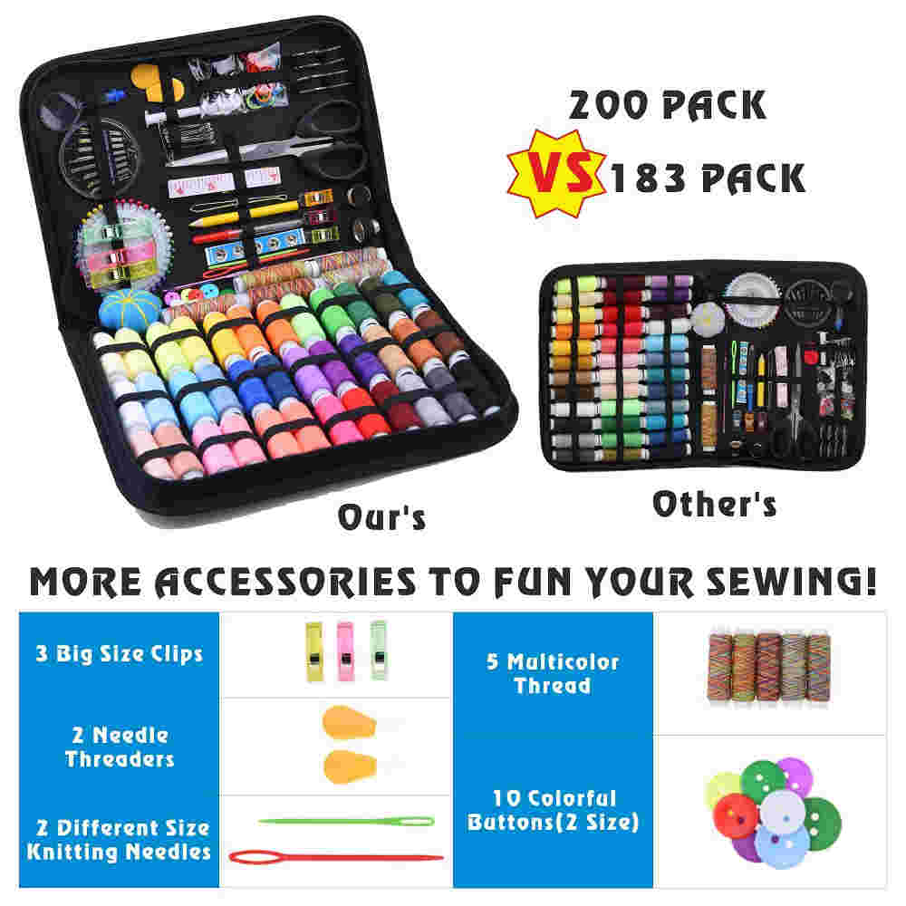 Inscraft Large Sewing Kit, 226 Pcs Premium Sewing Supplies with 43 XL Thread Spools, Leather Case, Scissors, Thread, Needles and Accessories, Sewing Repair