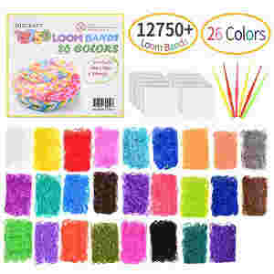 Inscraft Loom Rubber Bands, 12750pc Rubber Band Refill Kit in 26 Colors  with 500 Clips 6 Hooks, Loomy Bands _