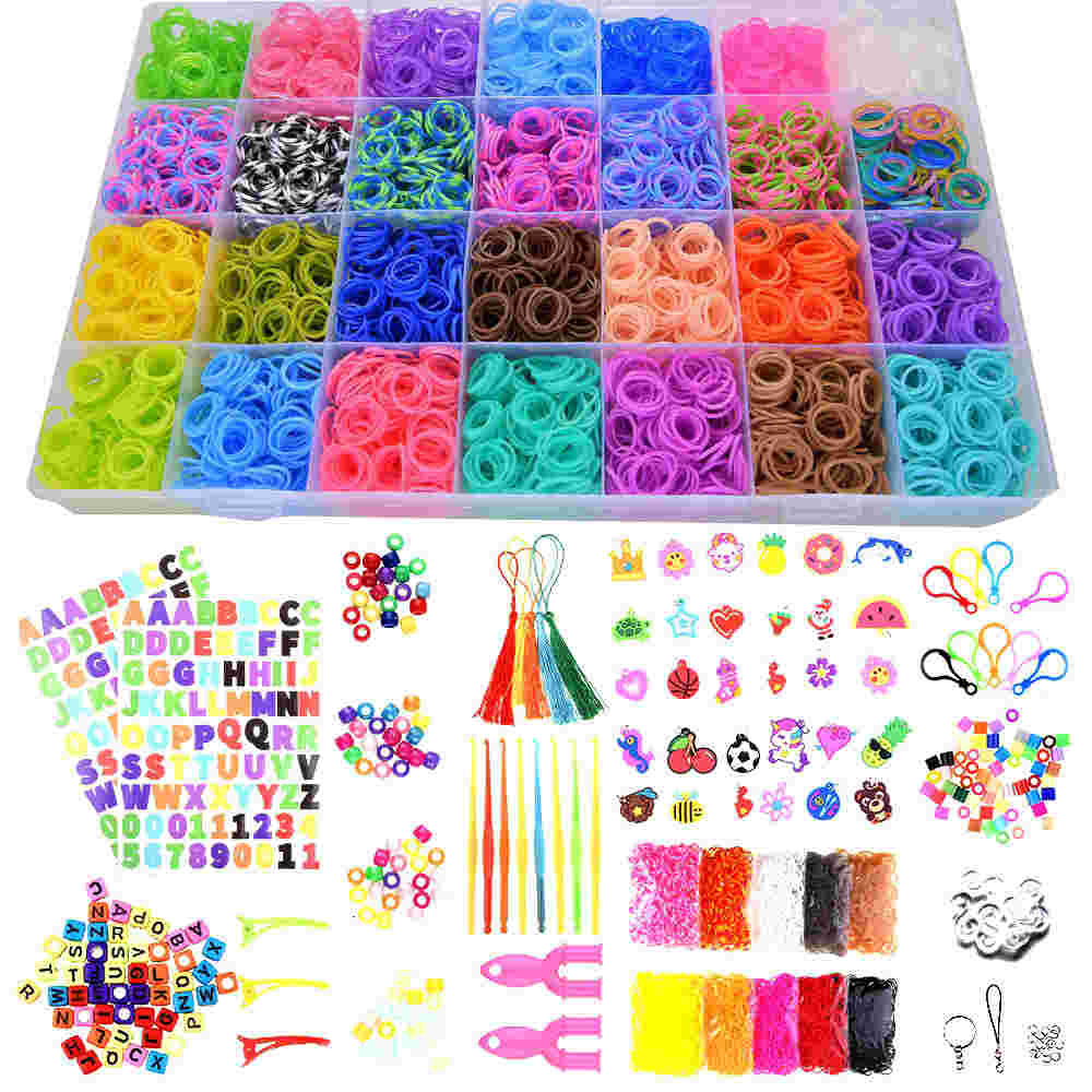  19000+ Rubber Bands Refill Kit, 37 Colors Loom Bands, 1000 S-Clips, 2 Y Looms, 280 Beads, 52 ABC Beads, 10 Backpack Hooks, Tassels, Crochet Hooks and ABC Stickers by INSCRAFT 