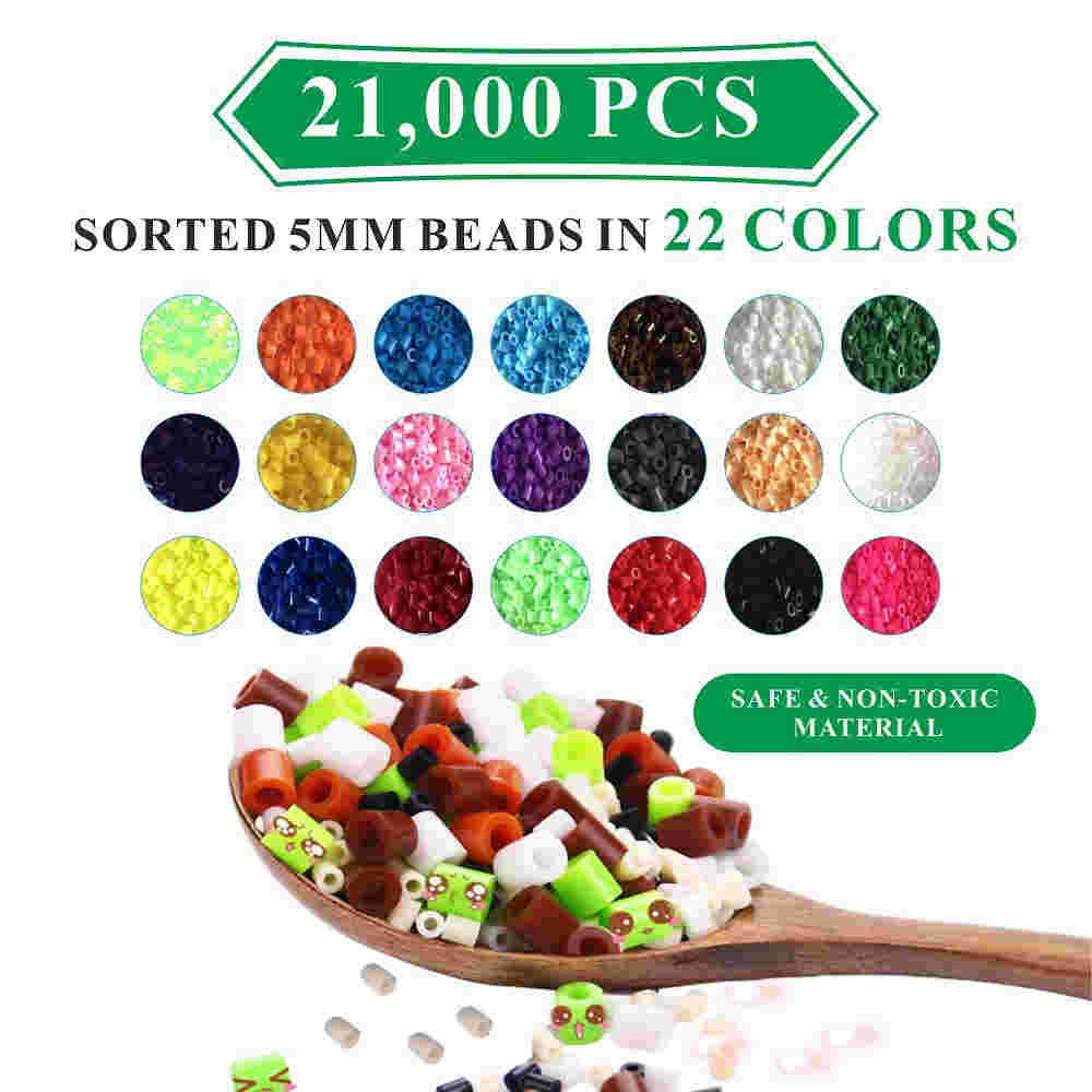 Fuse Beads, 21,000 pcs Fuse Beads Kit 22 Colors 5MM for Kids, Including 8  Ironing Paper,48 Patterns, 4 Pegboards, Tweezers, Perler Beads Compatible  Kit by INSCRAFT _