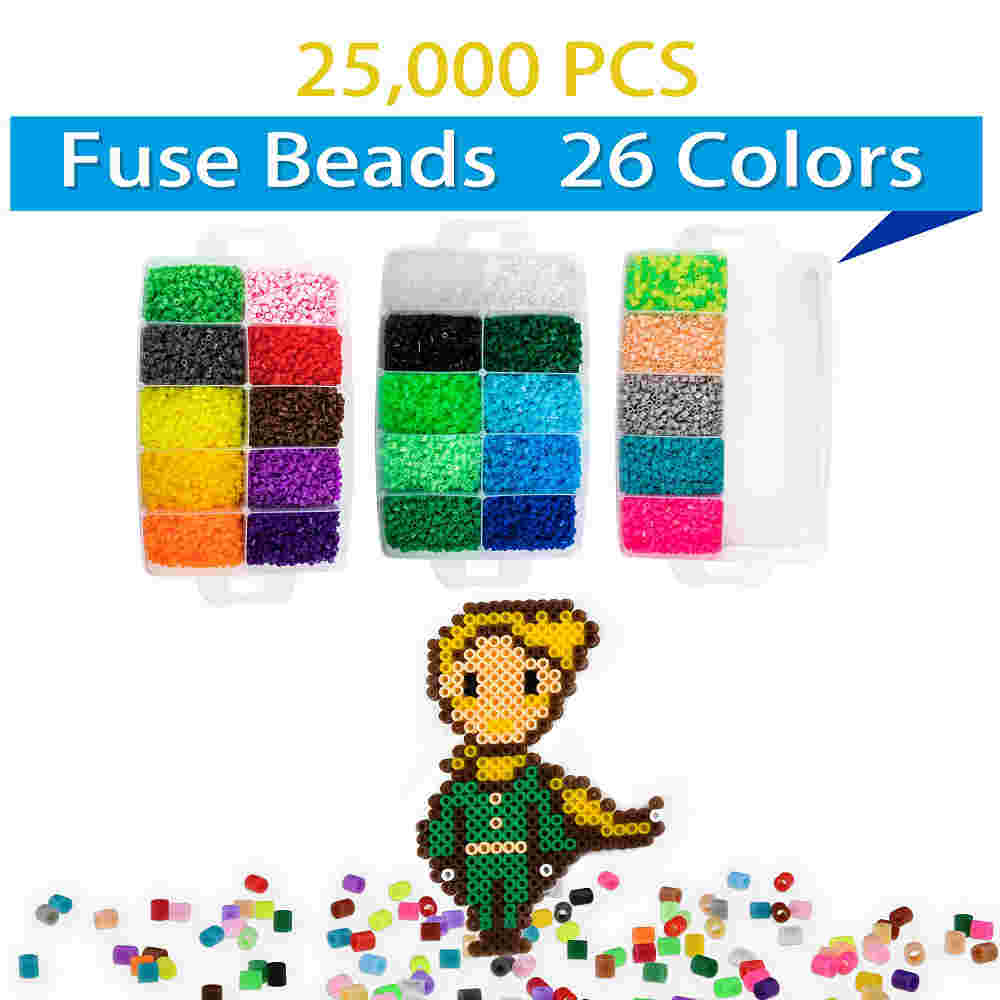 Inscraft Fuse Beads, 33000PCS Fuse Beads Kit for Kids, 33 Color 5mm Iron Beads Set with 150 Patterns, 8 Pegboards, 15 Ironing Paper, 6 Tweezers, 85